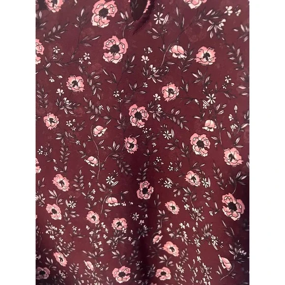 Aeropostale Floral Cold Shoulder Ruffle Blouse Long Sleeve Top Maroon‎ M - Picture 5 of 8